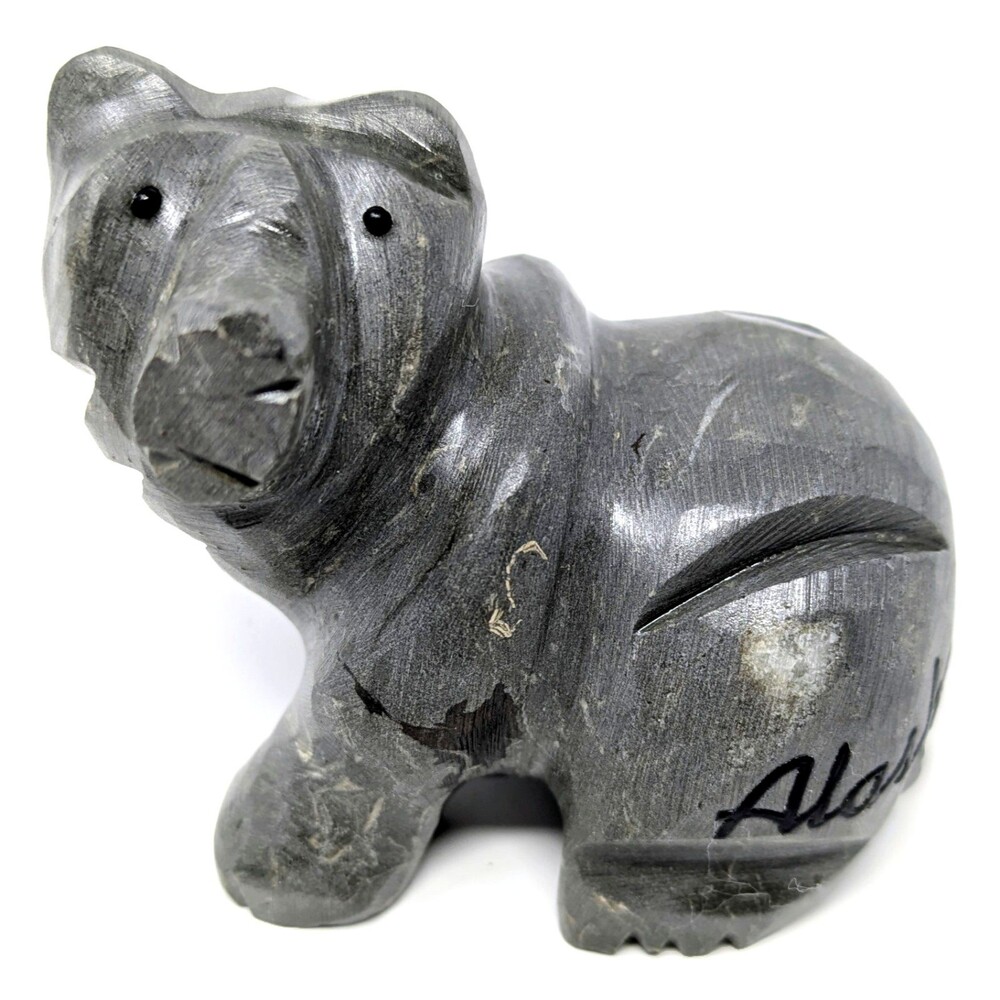 Vtg Alaska Carved Soapstone Sitting Bear Figure Souvenir 2" | Sculpture Fetish